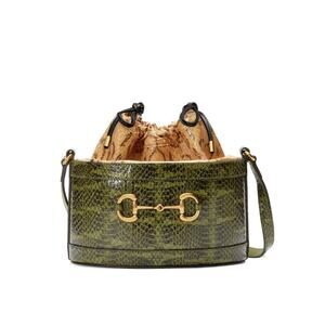Gucci Horsebit 1955 Snakeskin Bucket Bag | Green/Brown | NWT
